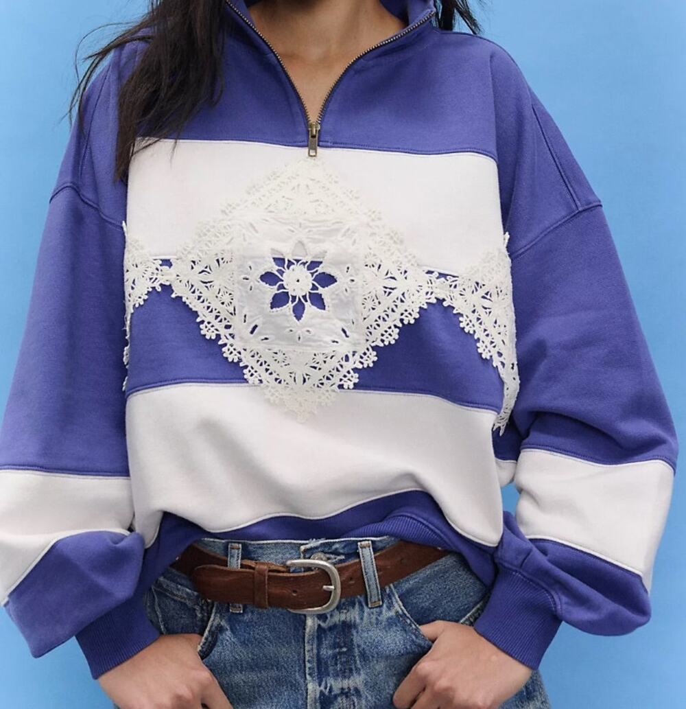 063 NWT Free People Had A Lot Of Fun Half-Zip Sweatshirt | Color Combo Blue | XS